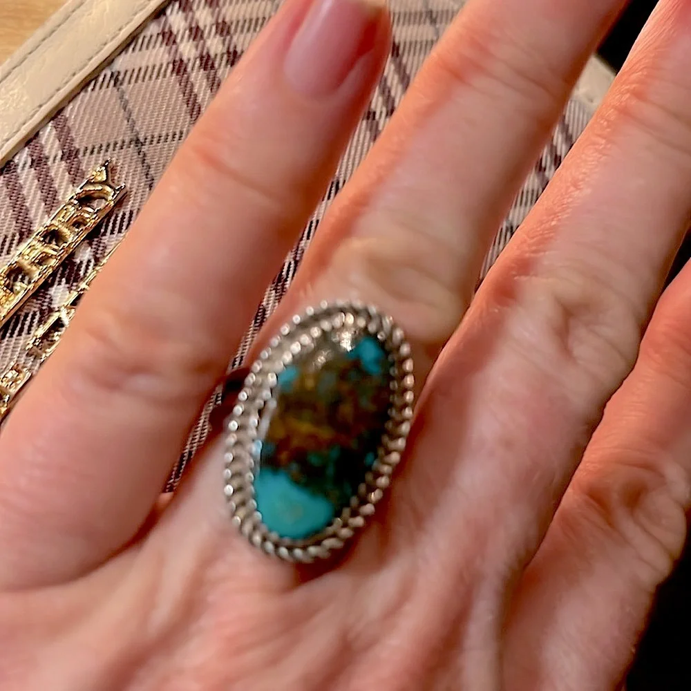 Natural turquoise in Sterling silver native American craftsmanship ring size 6.5